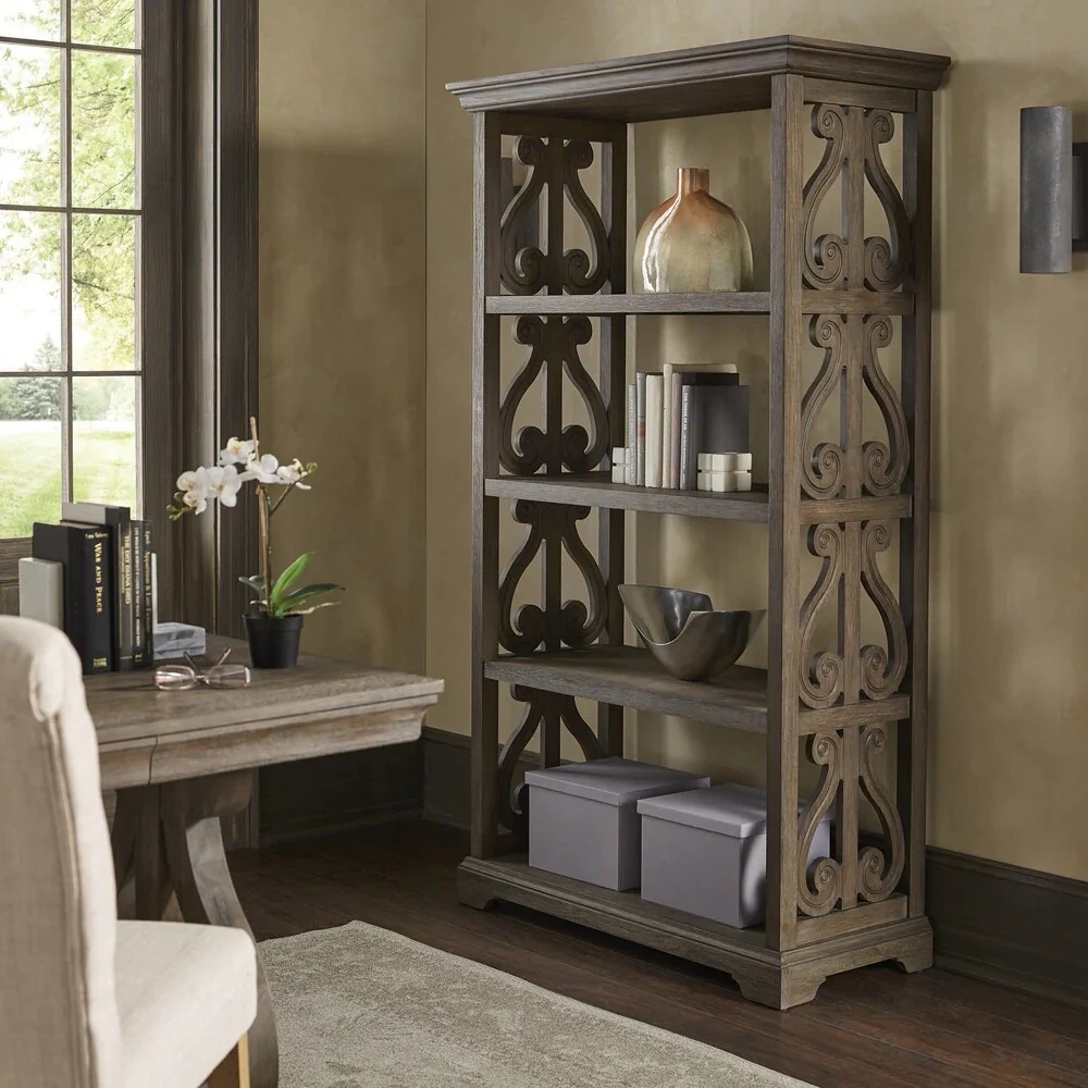Vikos Wire Brushed Oak Finish Wood Bookcase