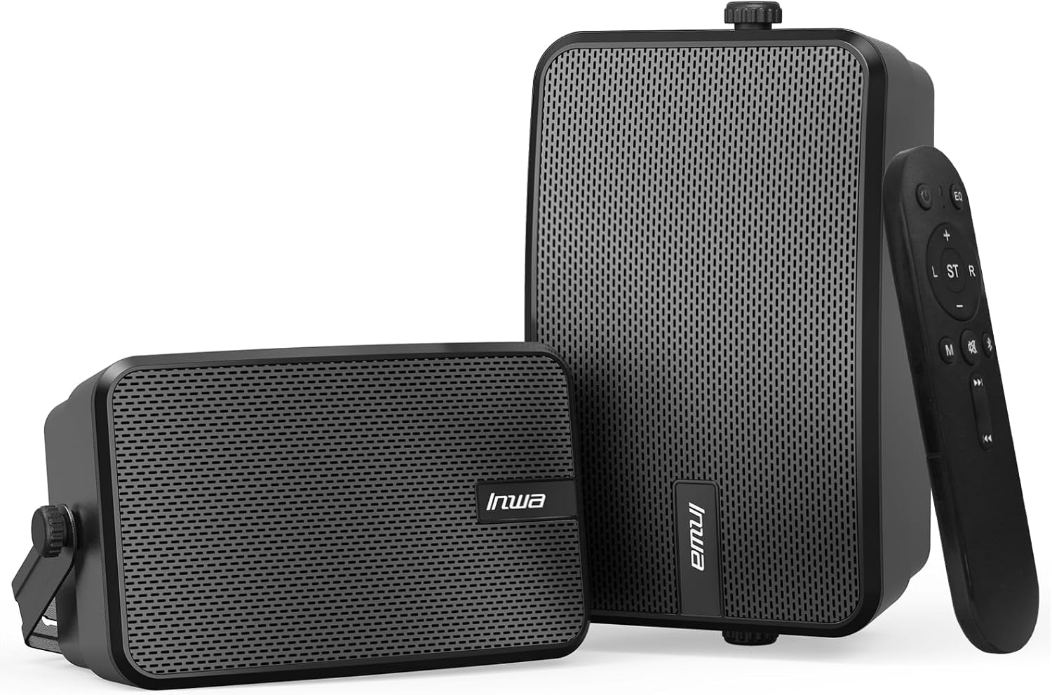 Inwa Upgraded 400W Outdoor Bluetooth Speakers Pair - Active Passive Wall Mount Stereo Speaker, Wireless Multi-Speaker Connection with Auracast, Sound System w/Aux for Porch, Patio, Garage, Home