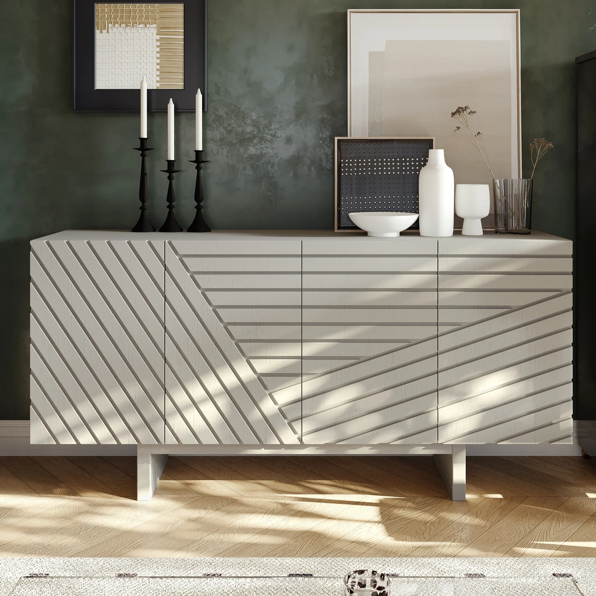 Clihome Mid-century Wood 4-Door Buffet Sideboard Cabinet