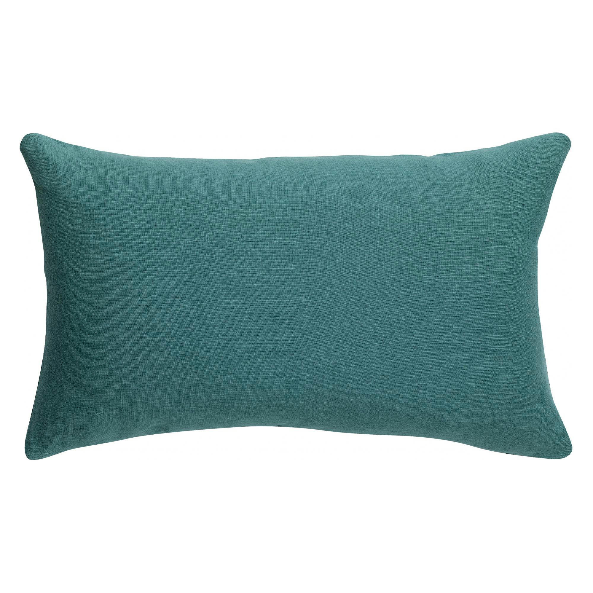 ZEFF - Coussin uni  en lin prusse 30 x 50