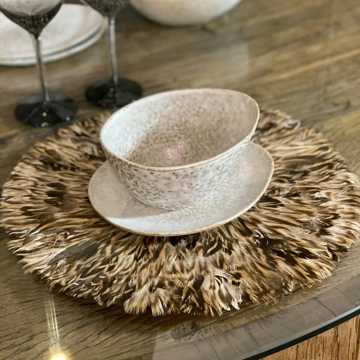 DUCKY - Lot de 4 sets de table en plumes de canard Ø38cm