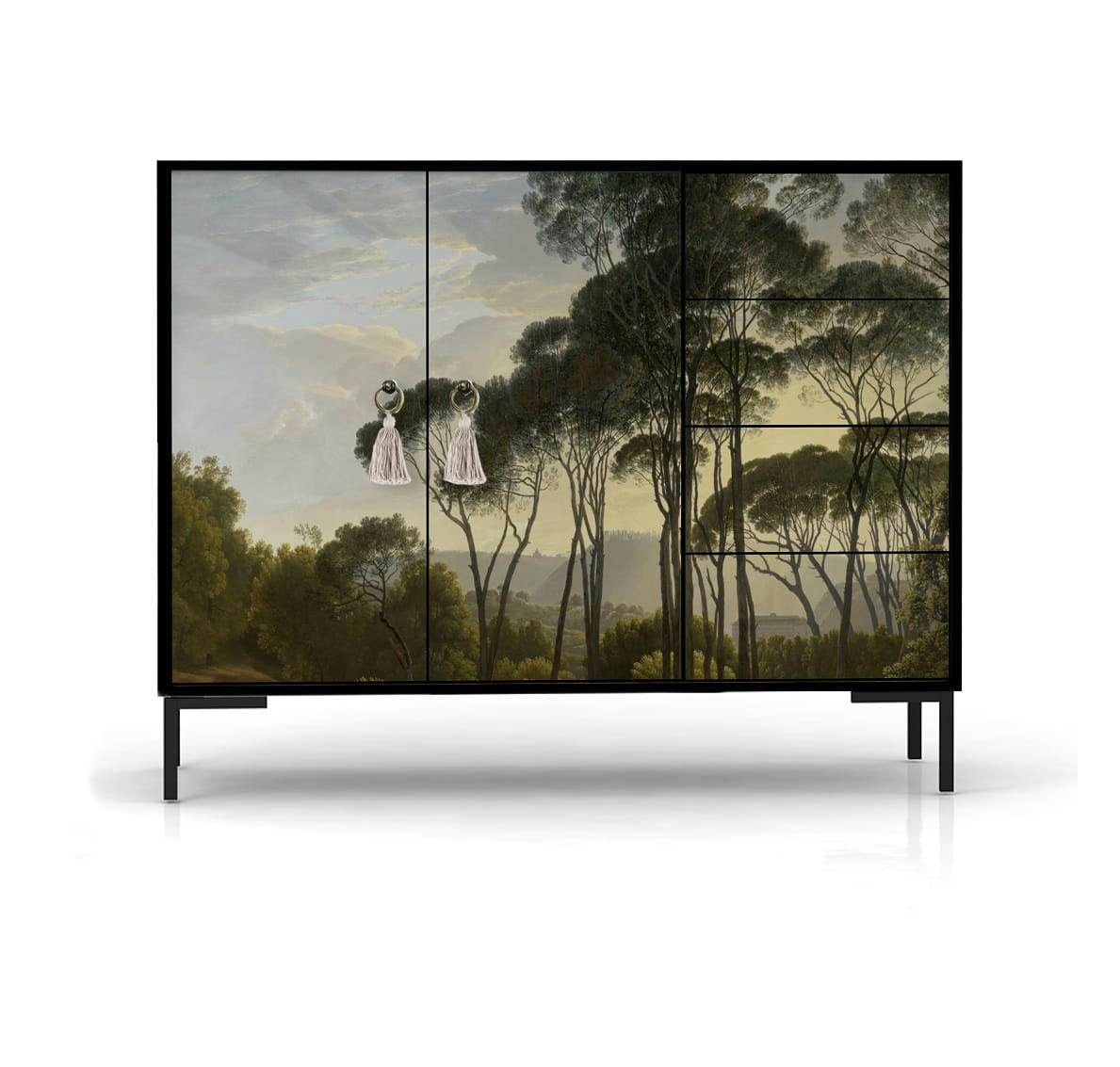 HENDRICK - Buffet bas 2 portes 4 tiroirs MDF imprimé bucolique forestier