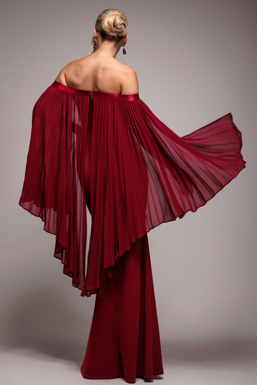 Goddiva Strapless Maxi Dress With Pleated Chiffon Cape