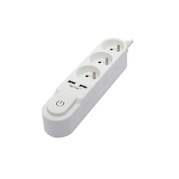 CHACON Bloc multiprise avec interrupteur 3 prises 16 A et 2 sorties USB 2 A, cable 3 m