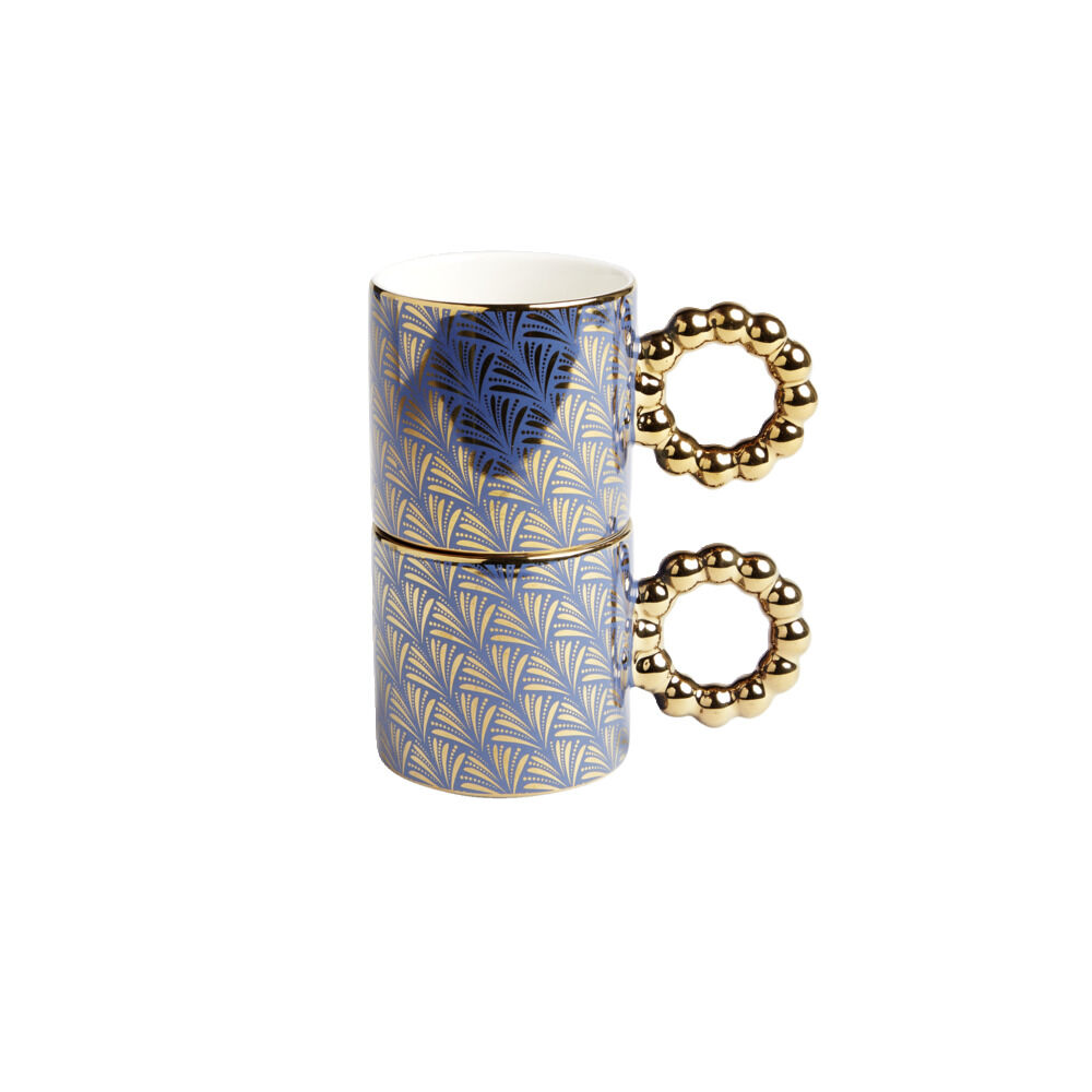 Lot de 2 mugs 30cl design chic bleu foncé et doré