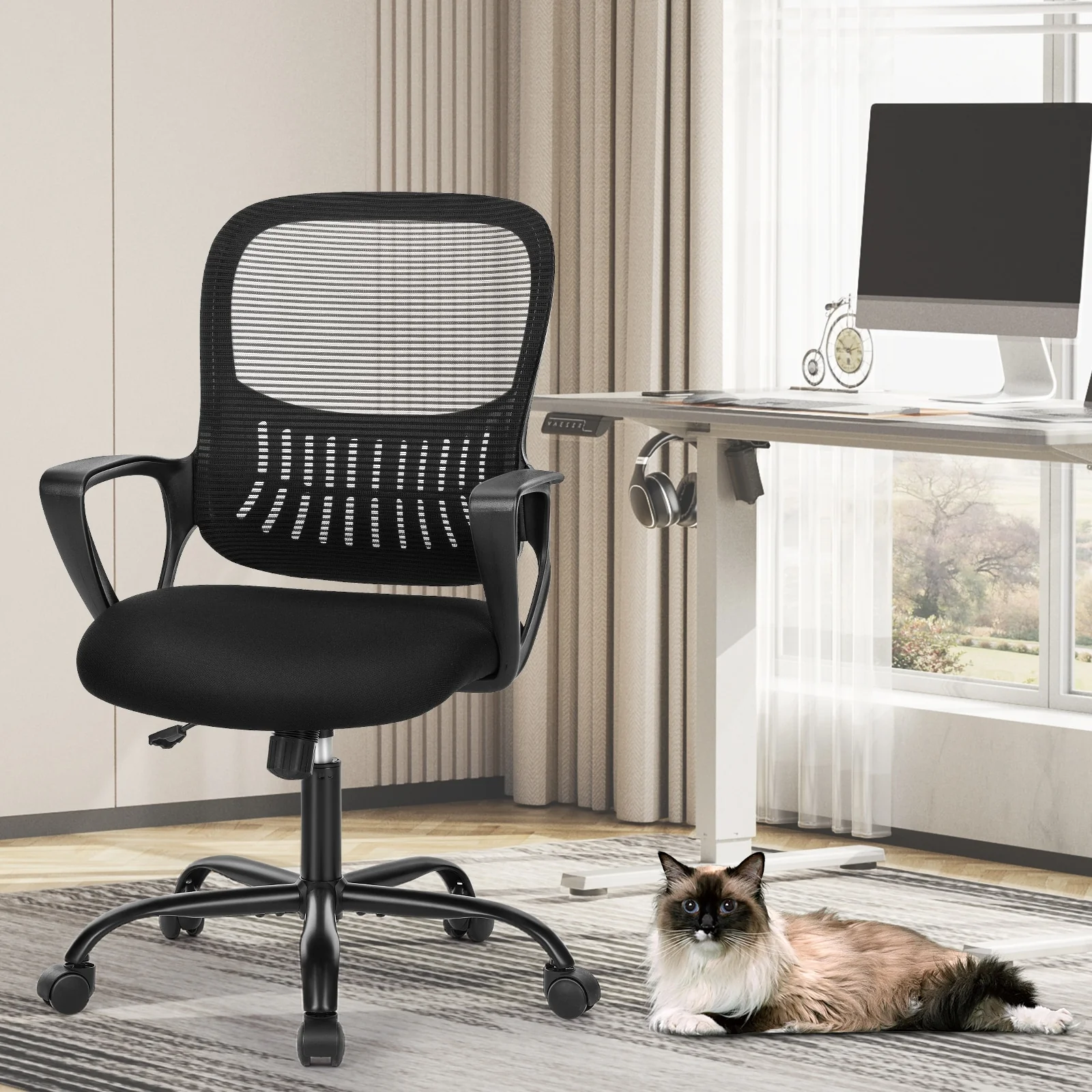 Ergonomic Mid-Back Mesh Office Chair Computer Desk Swivel Rolling Chair with Wheels for Home Office - 18.5D x 20.08W x 41.4H