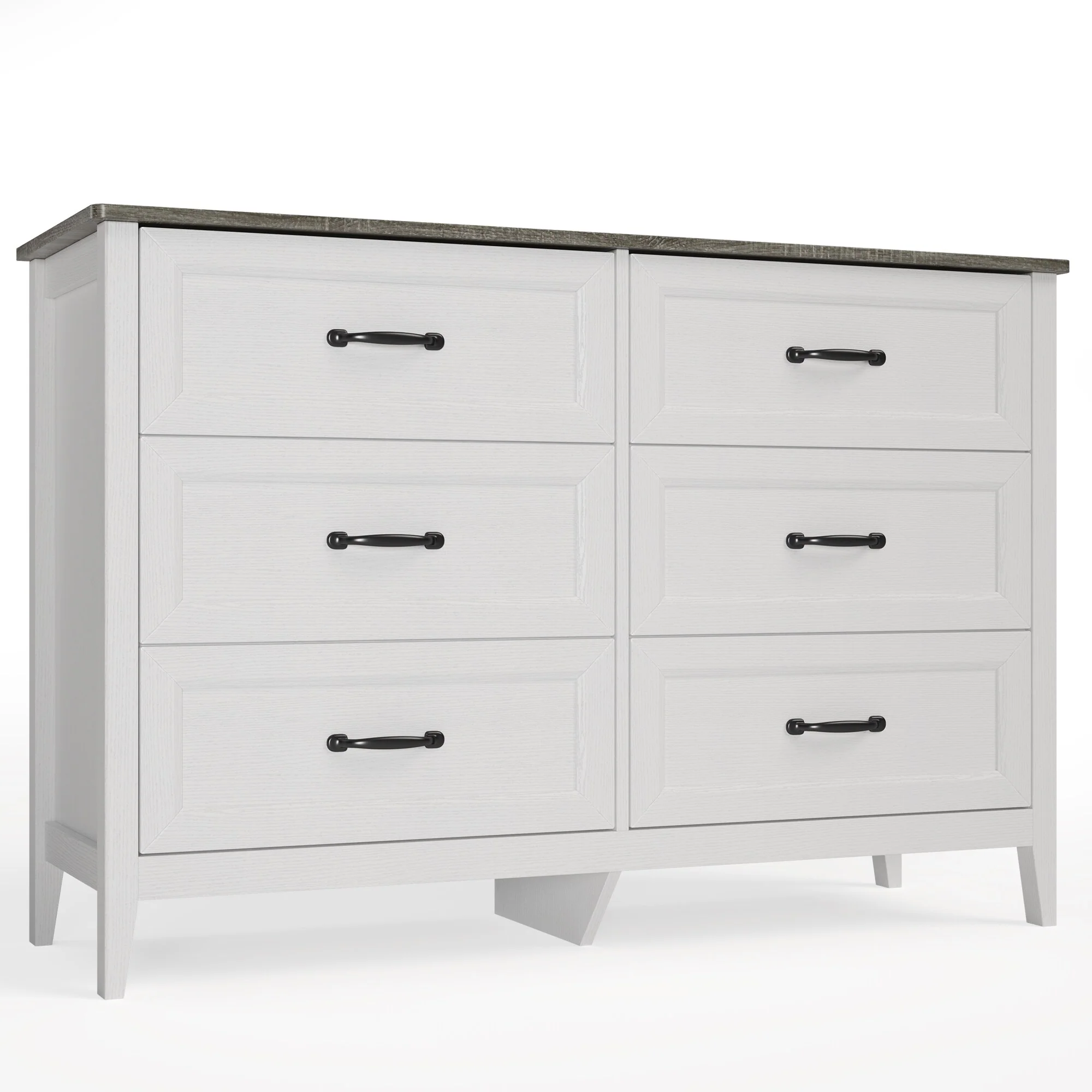 43.3 W 6 Drawer Dresser, Wood Storage Closet Dressers Chest of Drawers for Bedroom