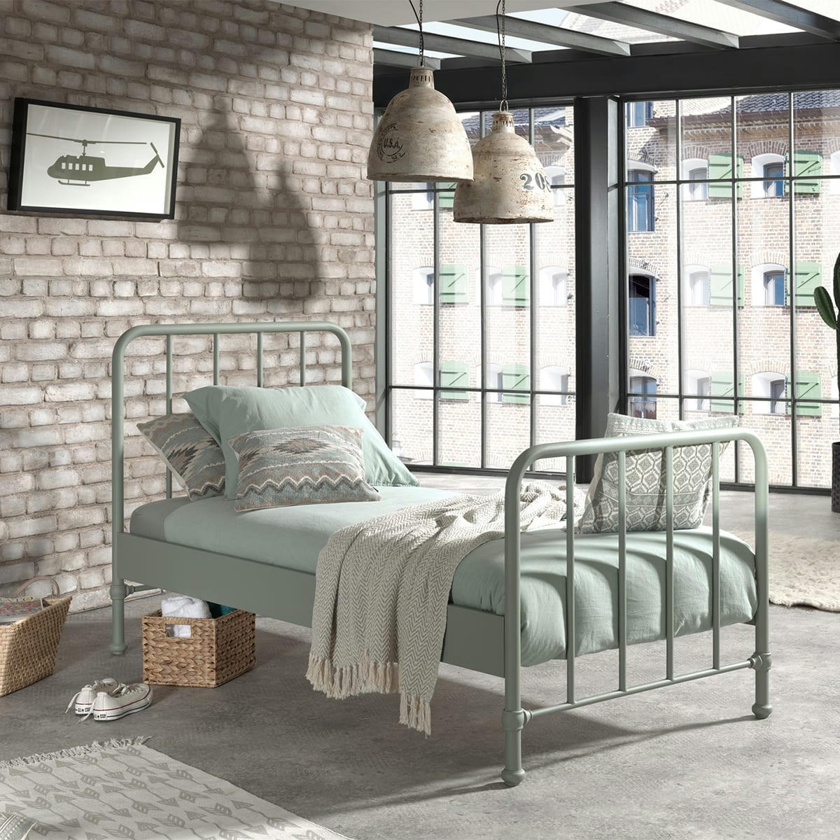 BRONXX - Lit 90x200 sommier inclus vert