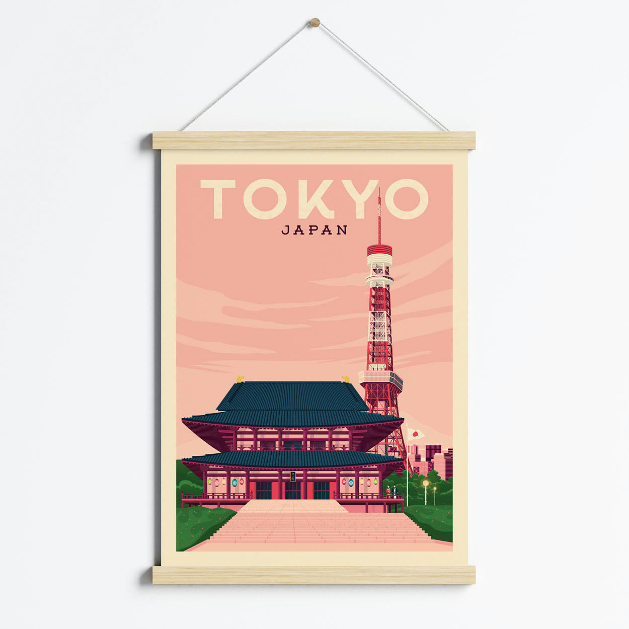 - Affiche Tokyo Japon + Cadre Magnétique (Bois) 50x70 cm