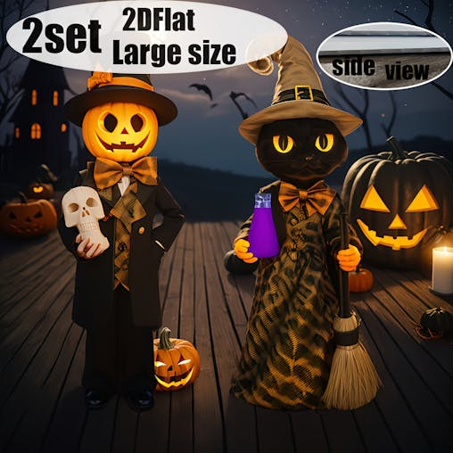 NNETM Halloween Yard Pumpkin Gentleman & Black Cat Witch