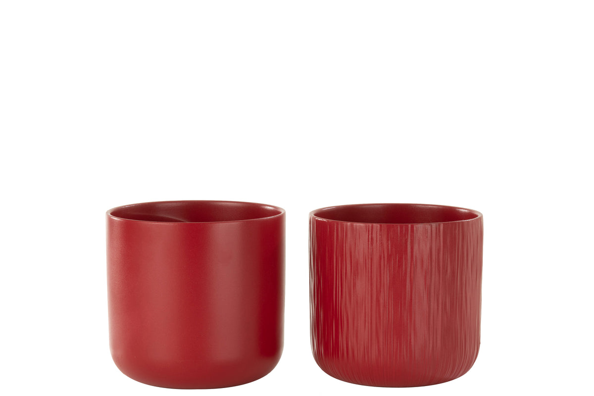 J-Line bloempot Gen - keramiek - rood - large - 2 stuks - Ø 18.5 cm