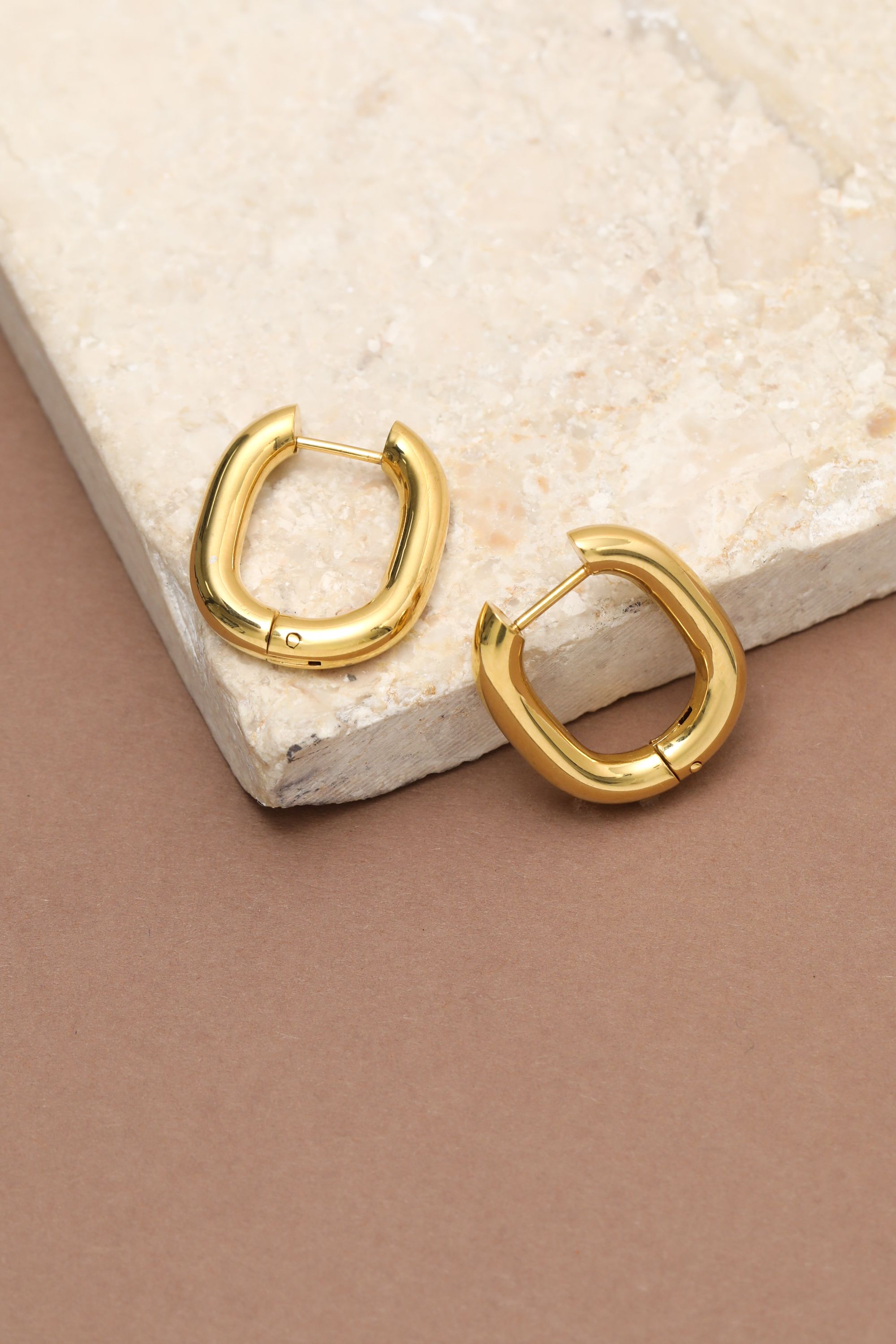 Jon Richard Gold Plated Waterproof Retangle Hoop Earrings