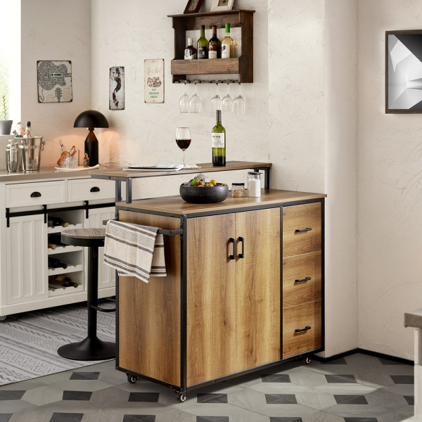 SoBuy Wyspa kuchenna Ciemnobrązowy 106x49x105cm Przemysłowy KNL02-PF