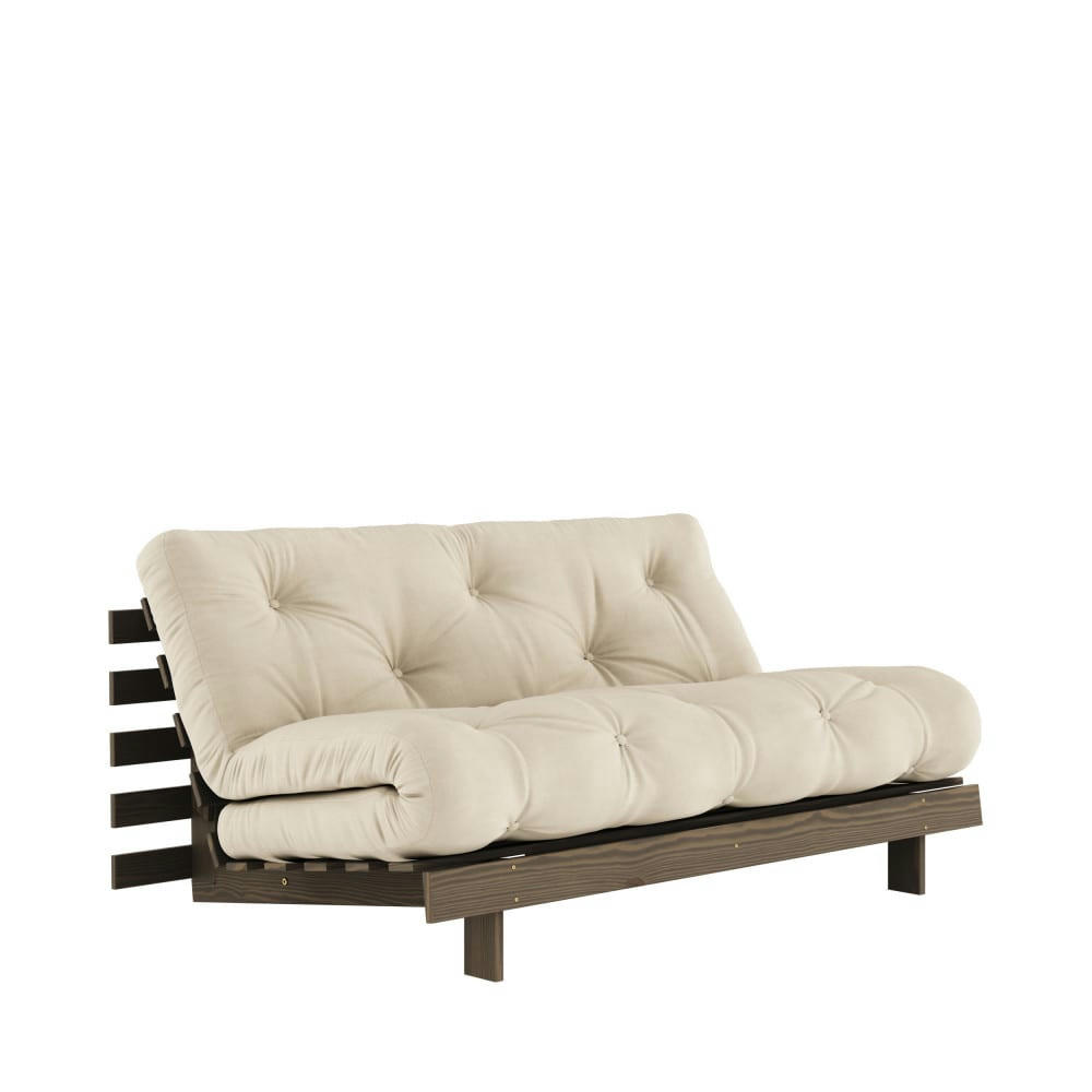 ROOTS - Canapé convertible 160x200cm en bois foncé et tissu beige