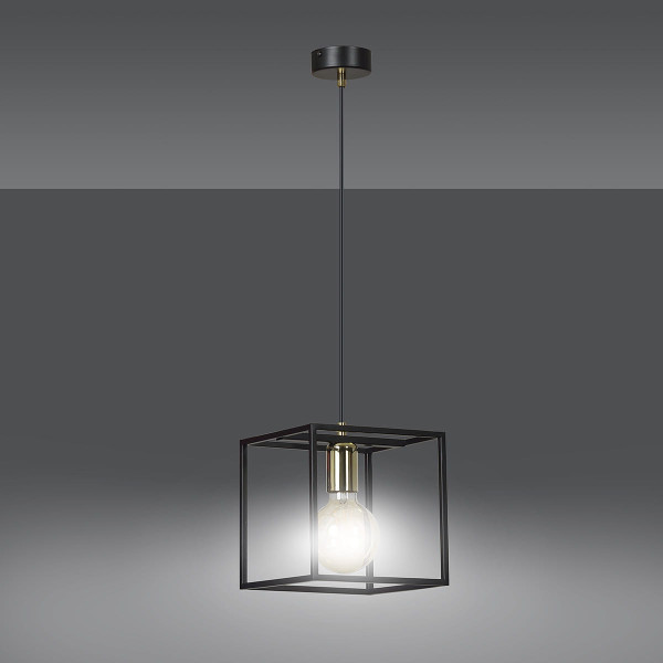 Lampa wisząca czarna-mosiądz KARMEN 1xE27x15W wym: 100x15x15 cm Emibig