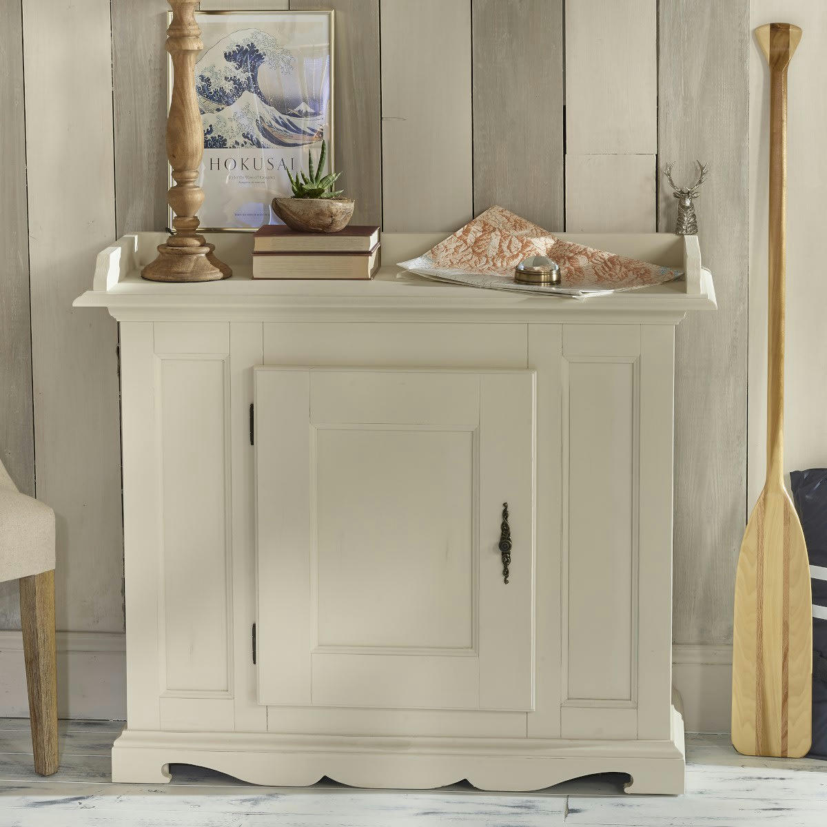 HAILEY - Buffet patiné 1 porte 110 cm blanc