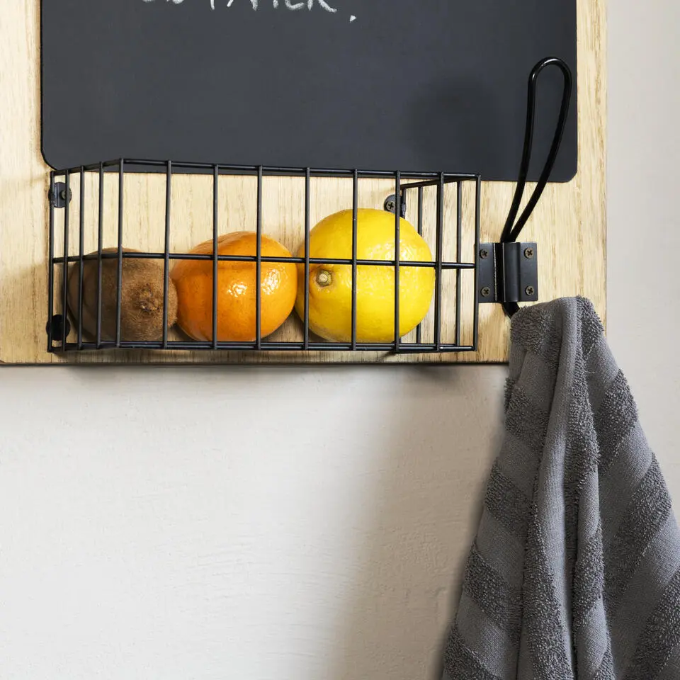 QUVIO Krijtbord met haakje en opbergmandje - Zwart / Licht bruin