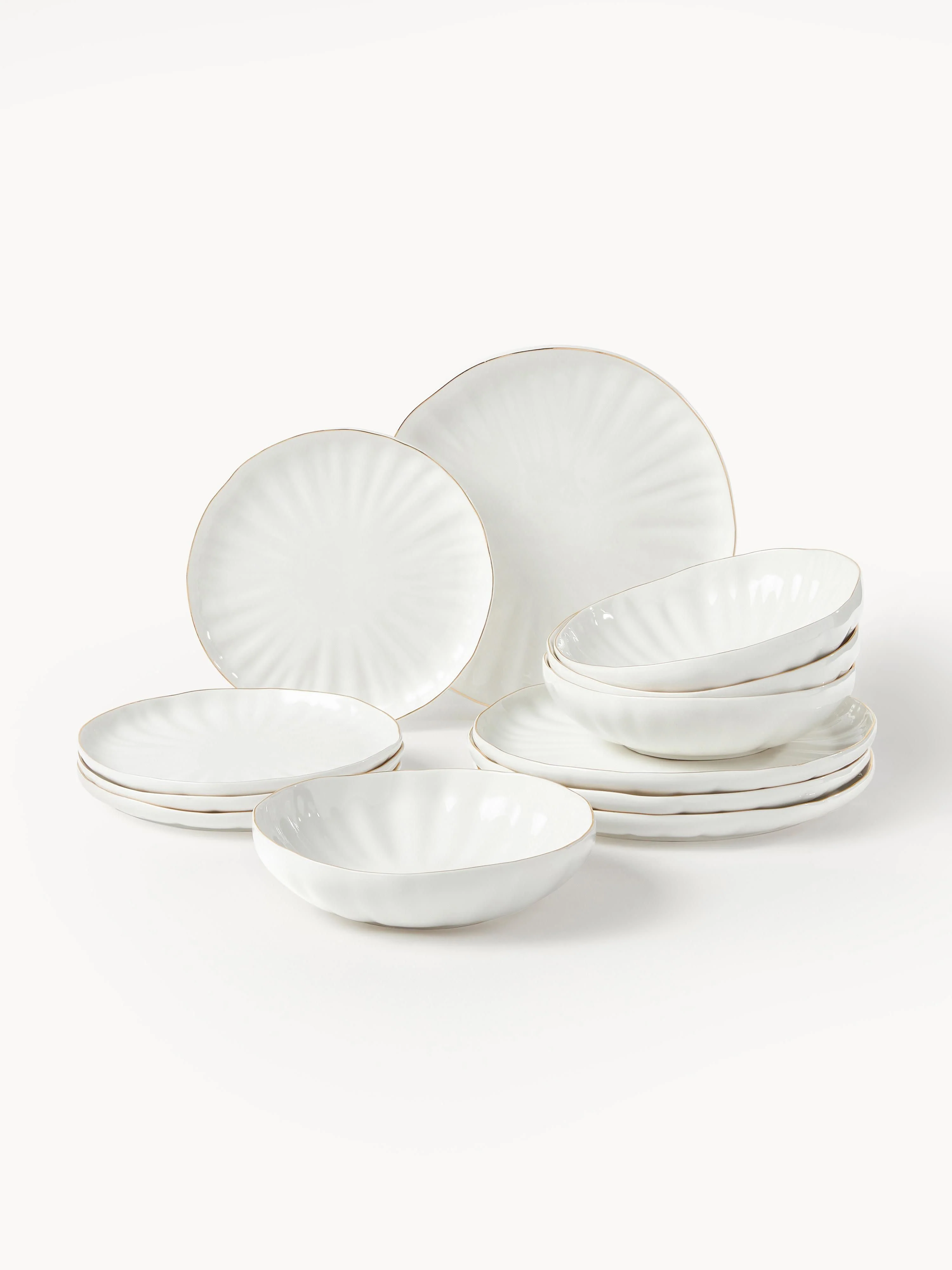 Porzellan-Geschirr-Set Sali mit Relief, 4 Personen, 12er-Set