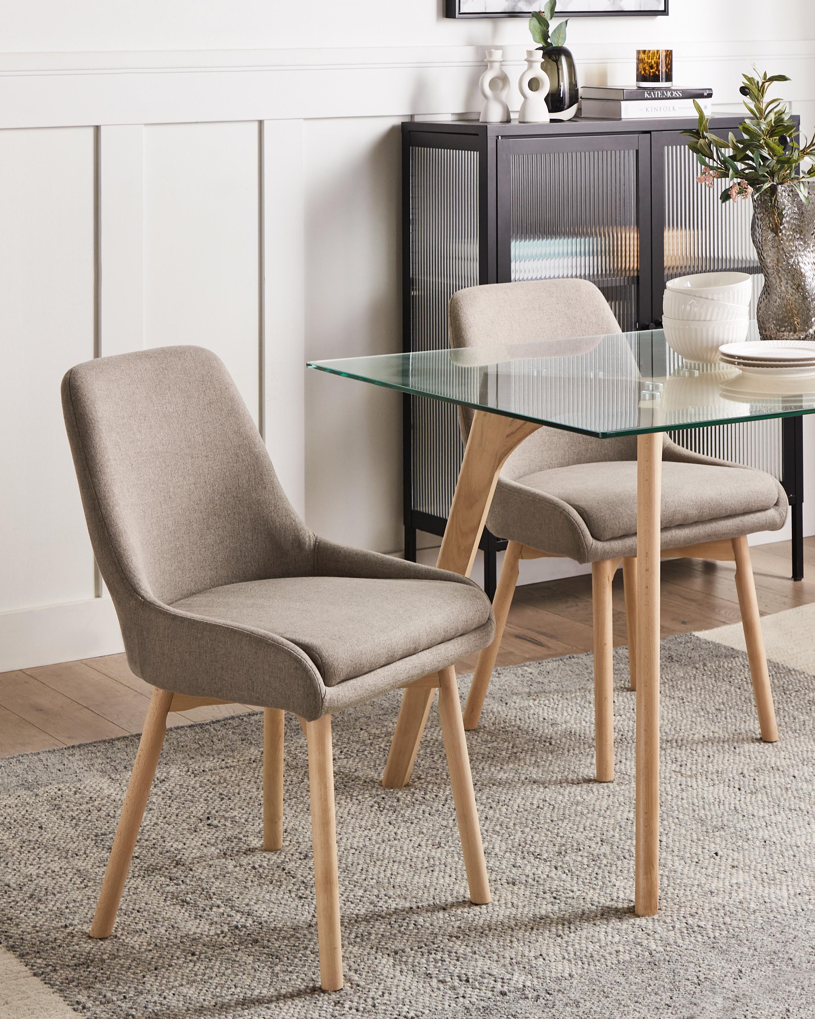 Set of 2 Dining Chairs MELFORT Fabric Brown