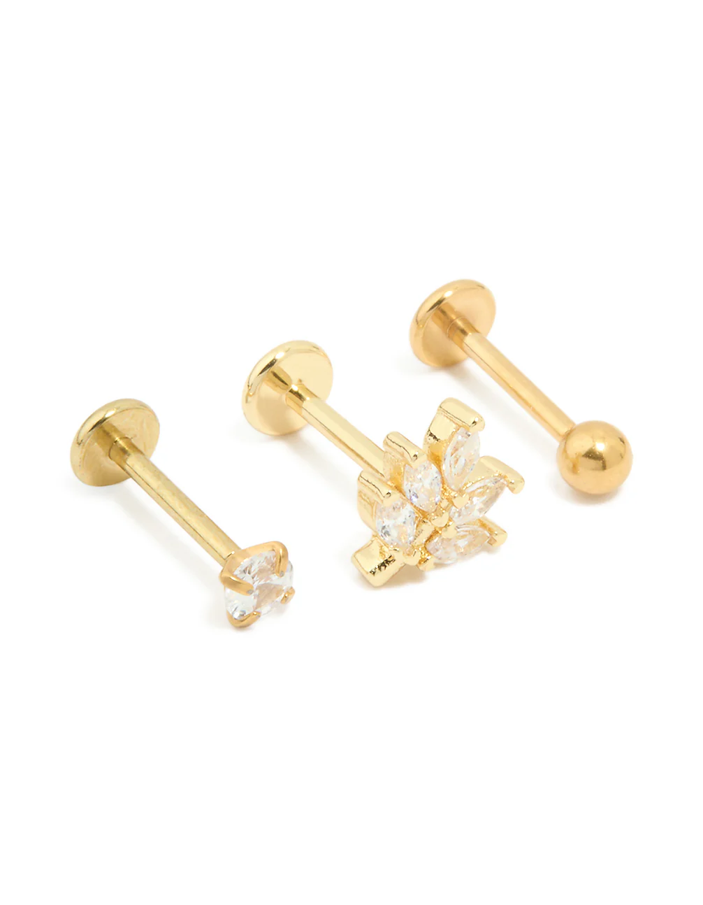 Gold Plated Surgical Steel Cubic Zirconia Threadless Flat Back Studs Pack