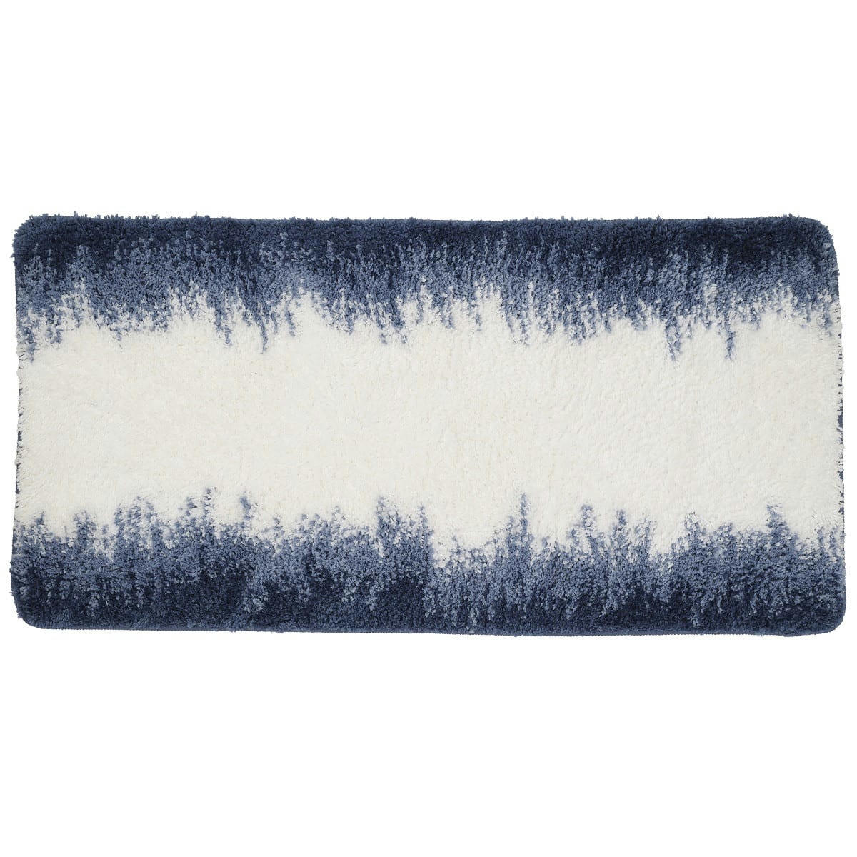 ILYES - Tapis de bain en polyester fantaisie bleu et blanc 60x120cm