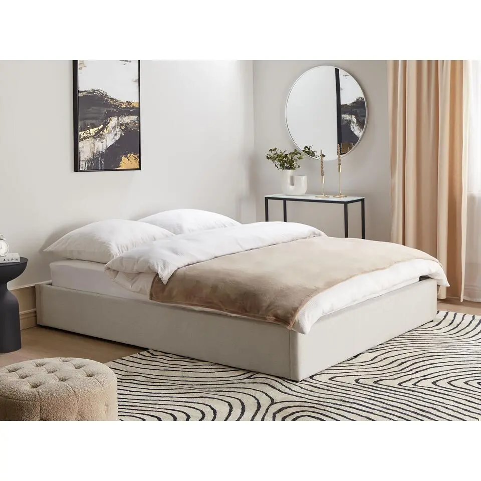 DINAN - Tweepersoonsbed - Lichtbeige - 160 x 200 cm - Polyester