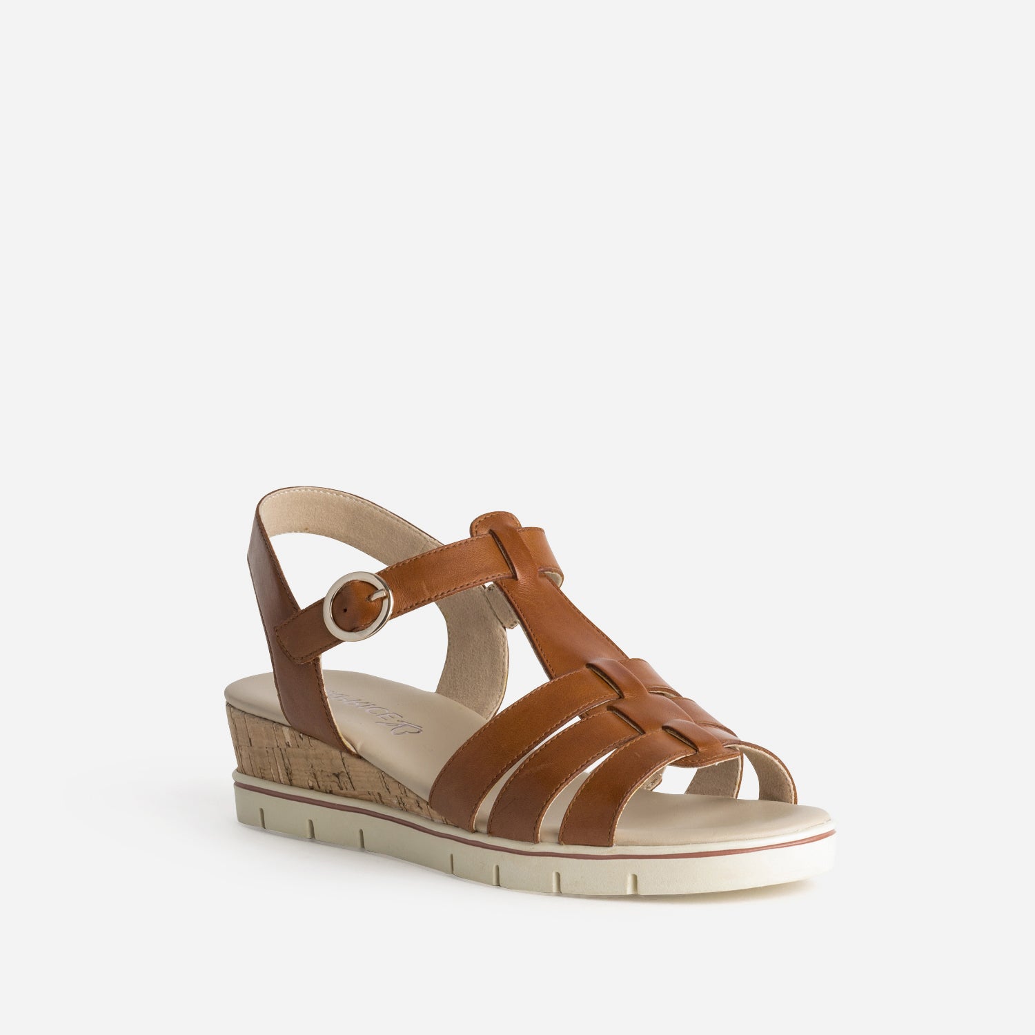 Sandale compensée CAPRICE cognac cuir