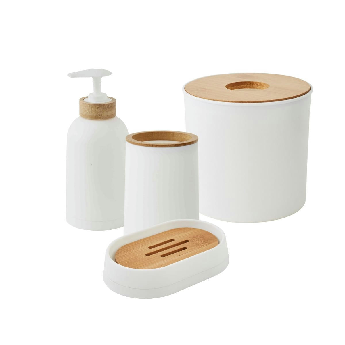 PRIMA - Set de salle de bain 4 pièces bis en plastique et bambou blanc