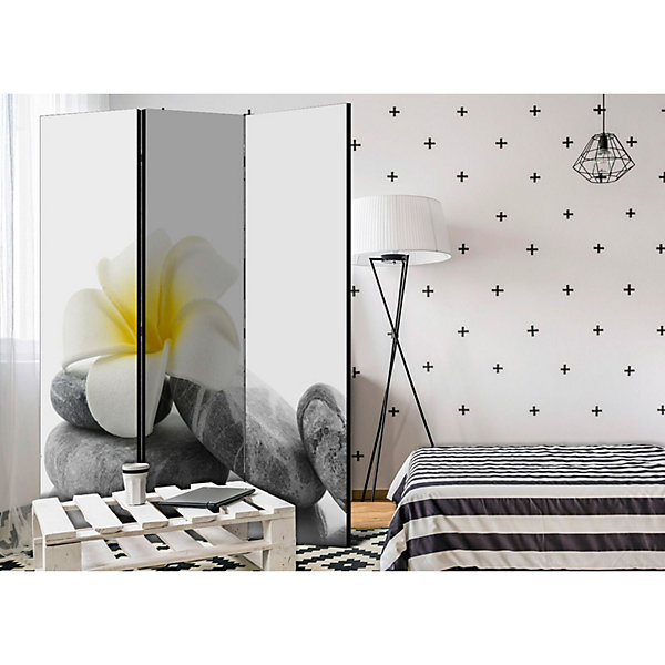 Paravent Lotus Blanc Design Zen 3 Volets pour Intérieur 135 x 172 cm Blanc et Gris