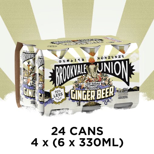 Brookvale Union Low Sugar Alcoholic Ginger Beer, Spicy & Smooth Finish, 4% ABV, 330mL (Case of 24 Cans)