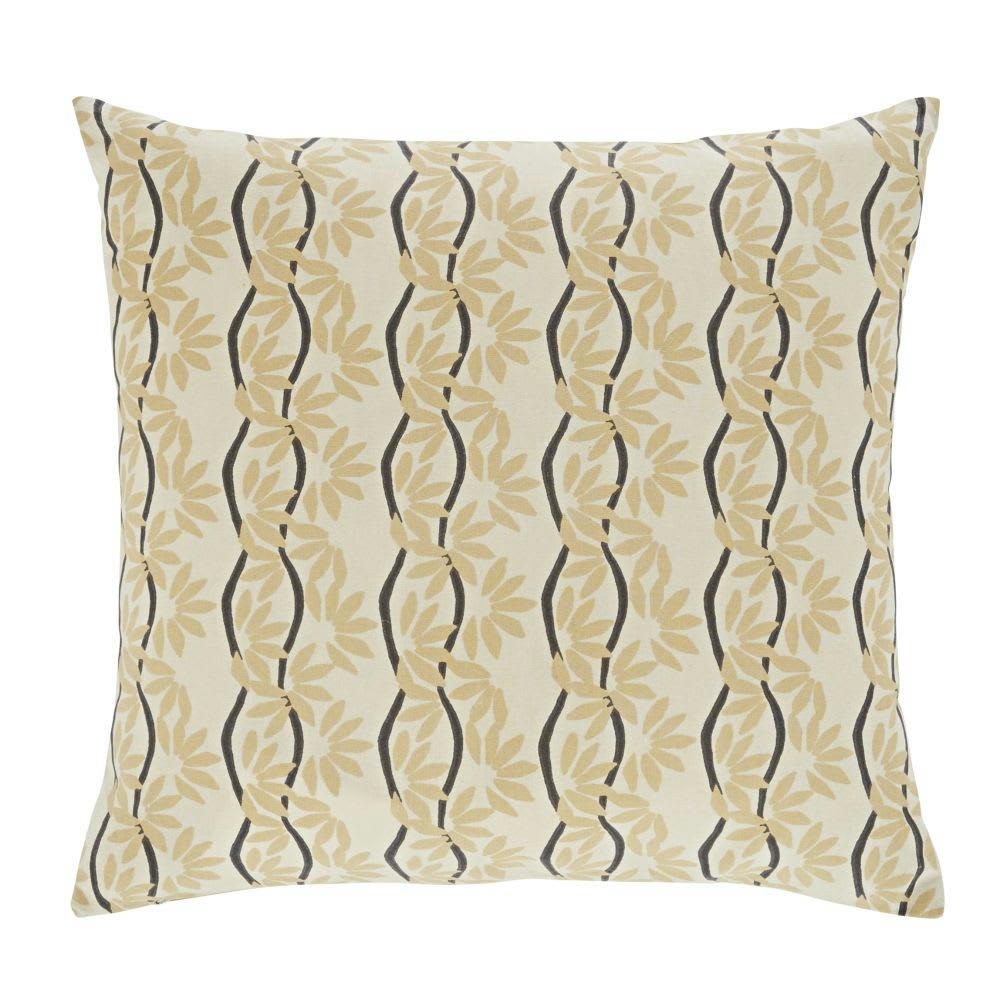RAPITA - Coussin en coton imprimé vert kaki, beige, écru et gris anthracite 45x45