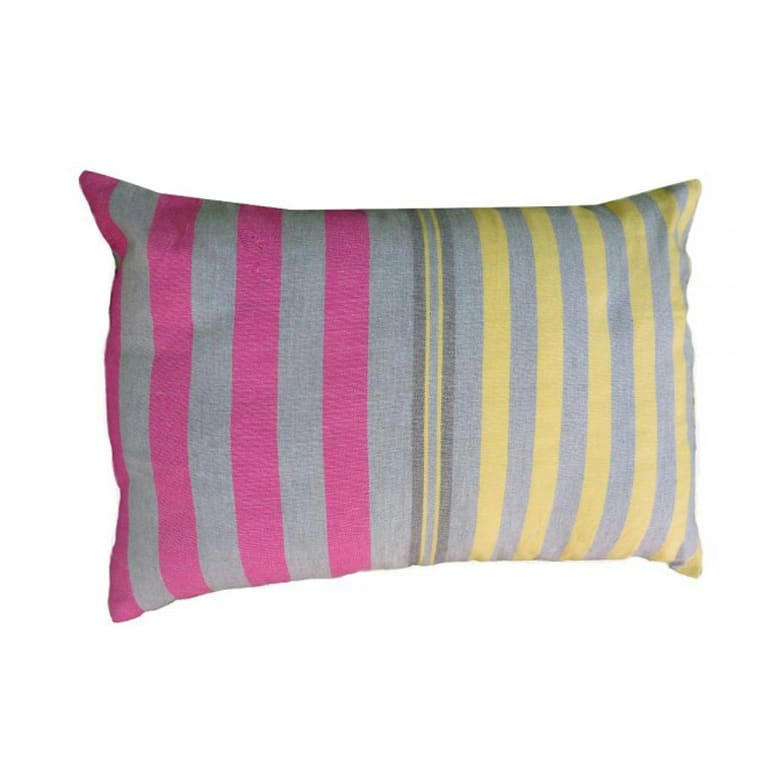 AGADIR - Housse de coussin coton gris rayures multicolores 35 x 50