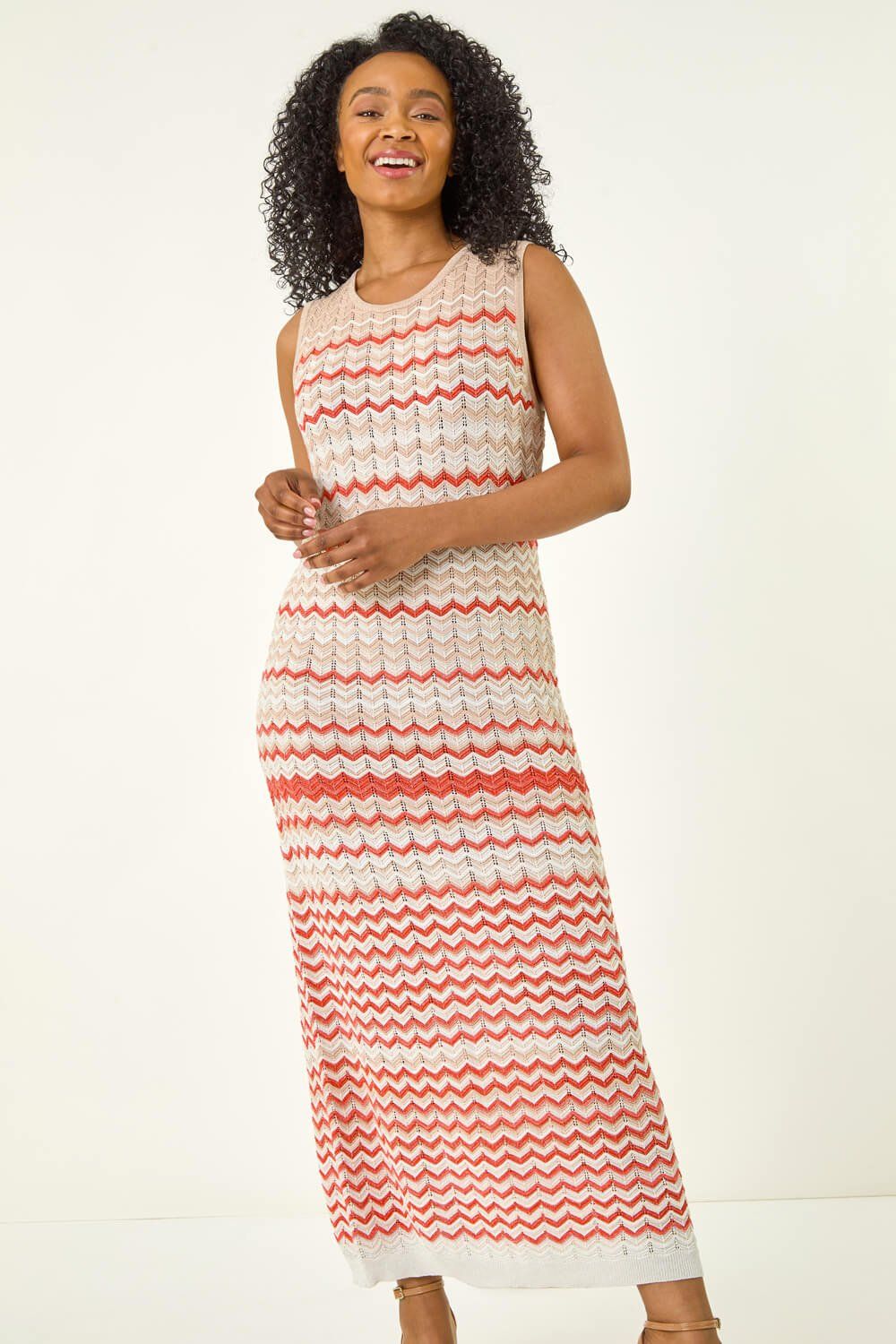 Roman Petite Chevron Knitted Midi Dress