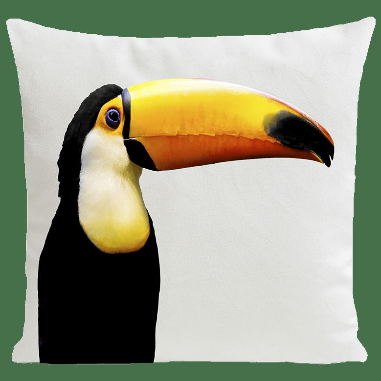 - Coussin tropical toucan suédine blanc 40x40cm