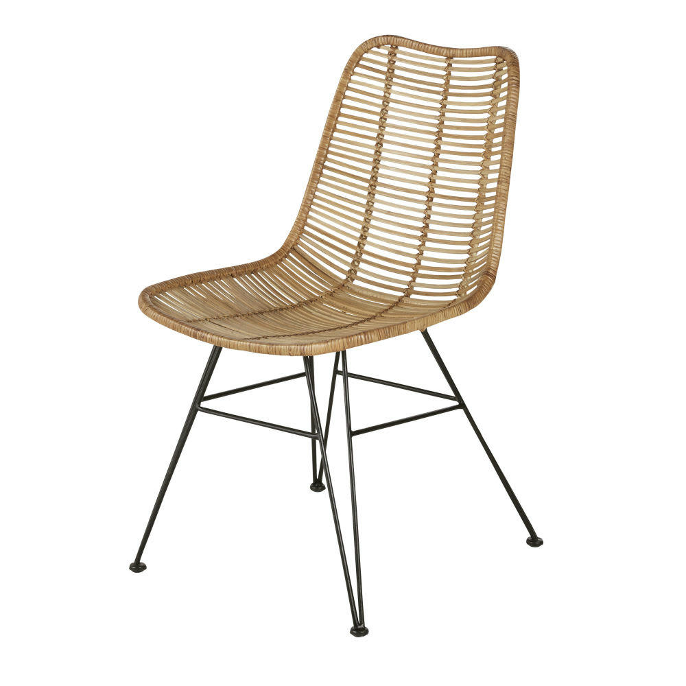 Pitaya - Chaise en rotin et métal noir