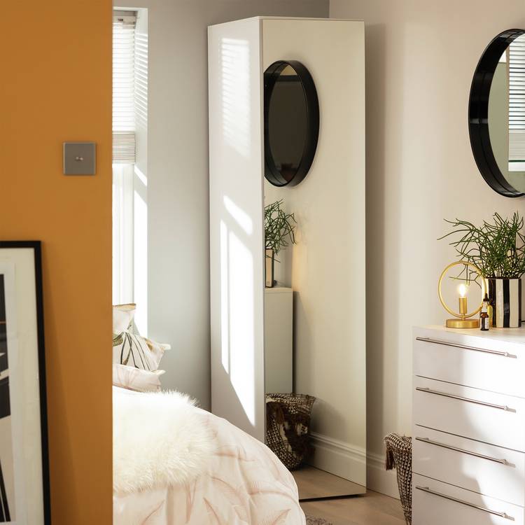 Habitat Atlas 1 Door Mirrored Tall Wardrobe - White