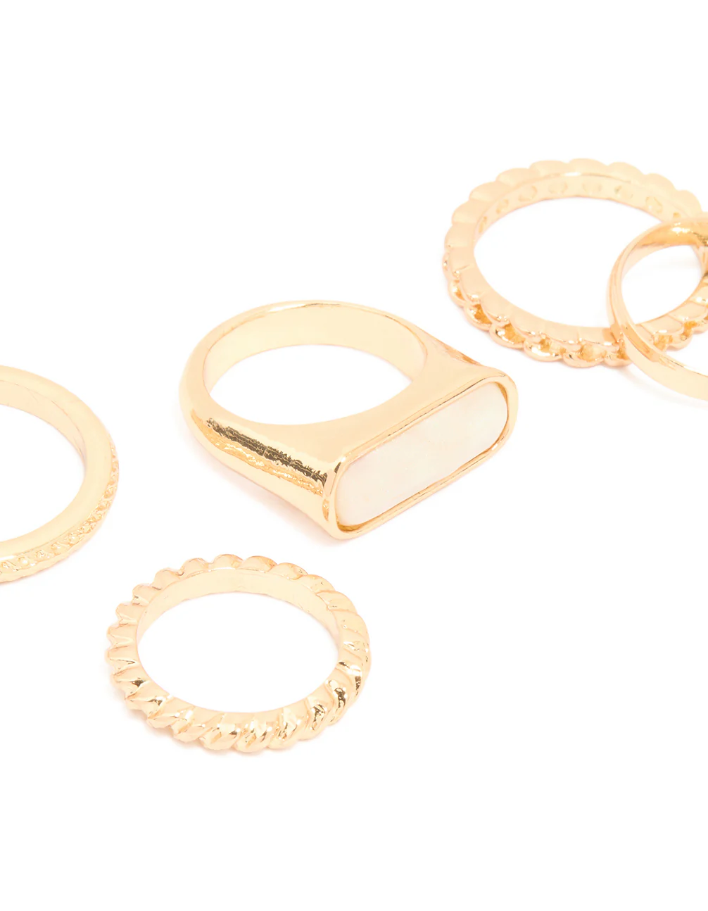 Gold Pearl Signet Rings 5-Pack