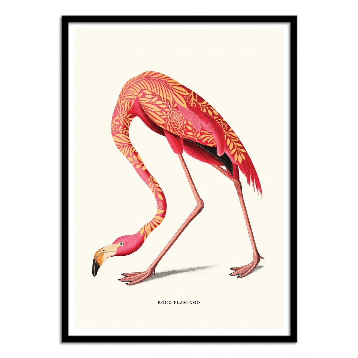 JONAS LOOSE - BOHO FLAMINGO - Affiche d'art avec Cadre bois noir - 30 x 40 cm