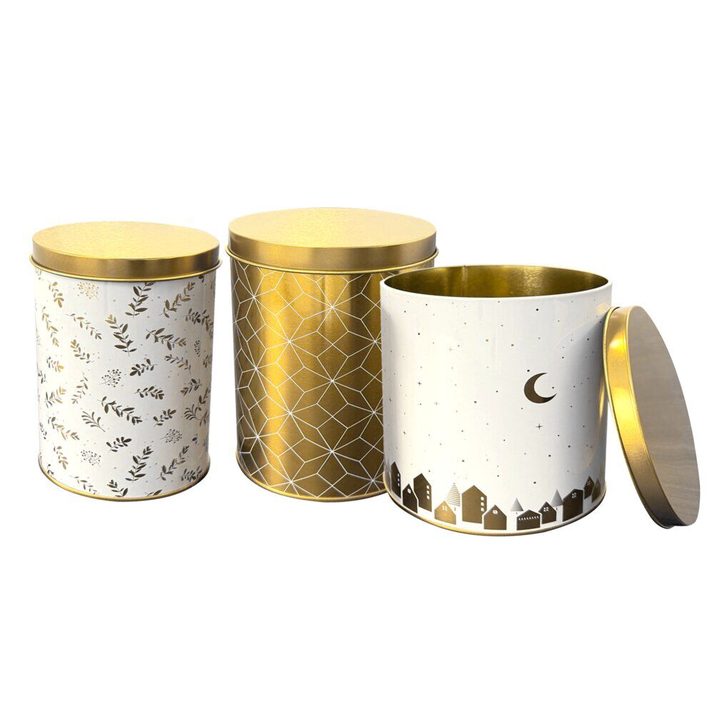 Lot de 3 boÎtes alimentaires décor No&euml;l métal blanc et doré 3 tailles