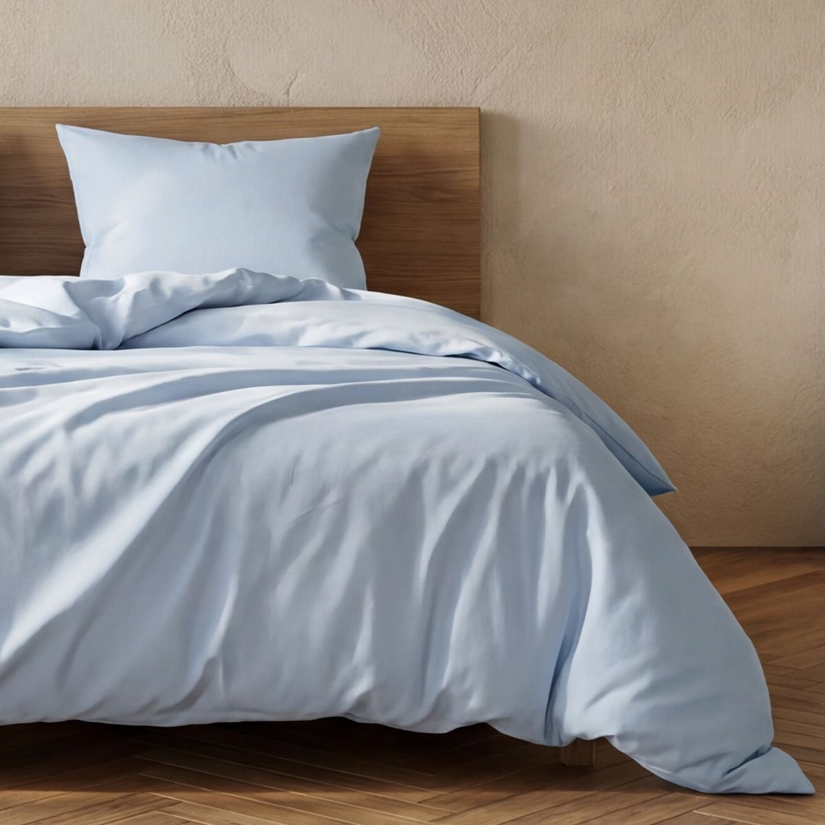 Pościel AVELIA satynowa z domieszką wiskozy niebieska 140x200   1*70x80 cm