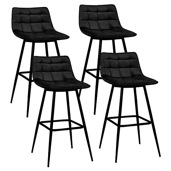 Lot de 4 tabourets de bar MADY en velours noir