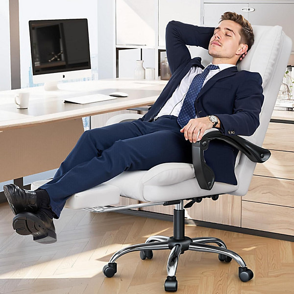 Fauteuil De Bureau Ergonomique Avec Repose-pieds, Fauteuil De Bureau Inclinable En Cuir Pu Avec Soutien Lombaire