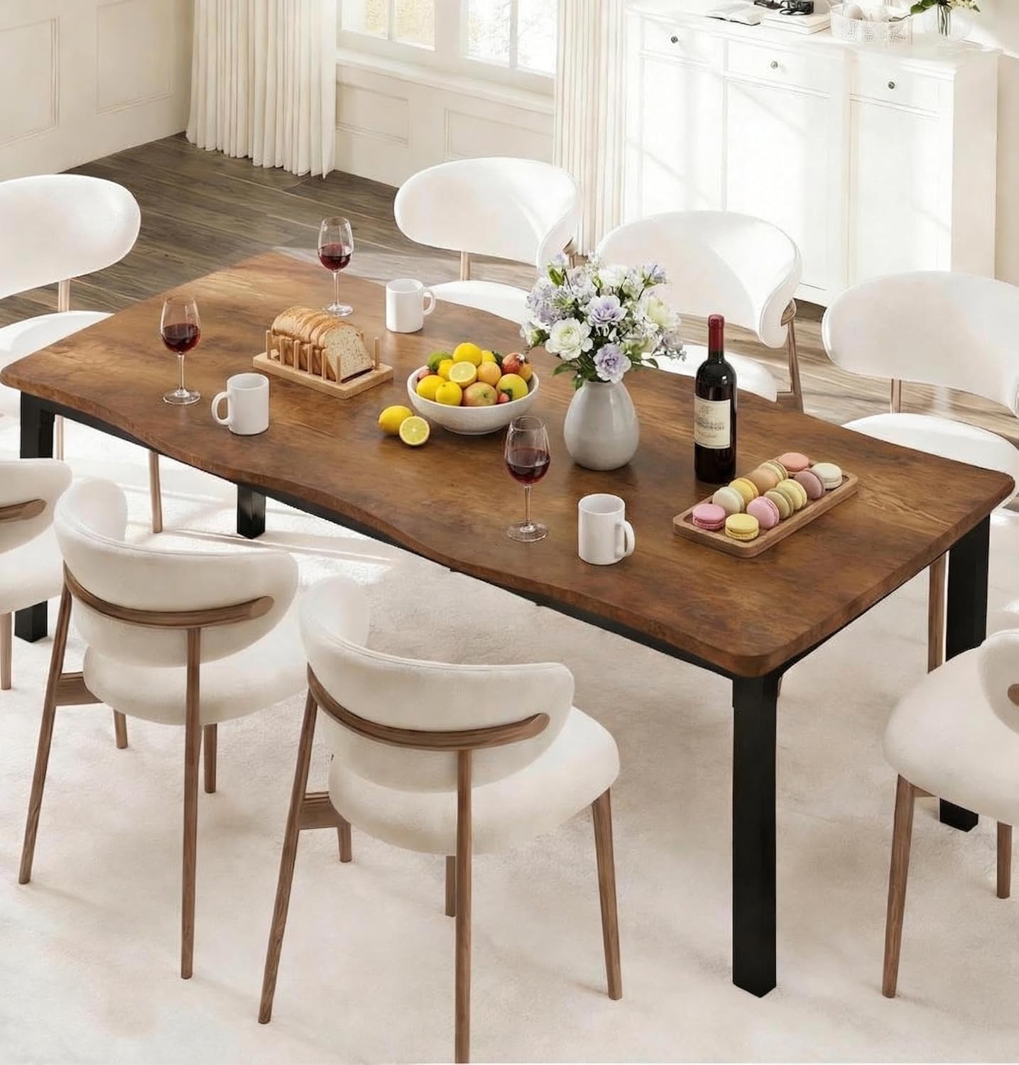 Garvee Dining Room Table for 6-8 People, 79”Dining Table, Rectangular Kitchen Table with Iron Legs, Quick Assembly, 300 Lbs Capacity, for Dining Room, Kitchen and Living Room, Retro Brown