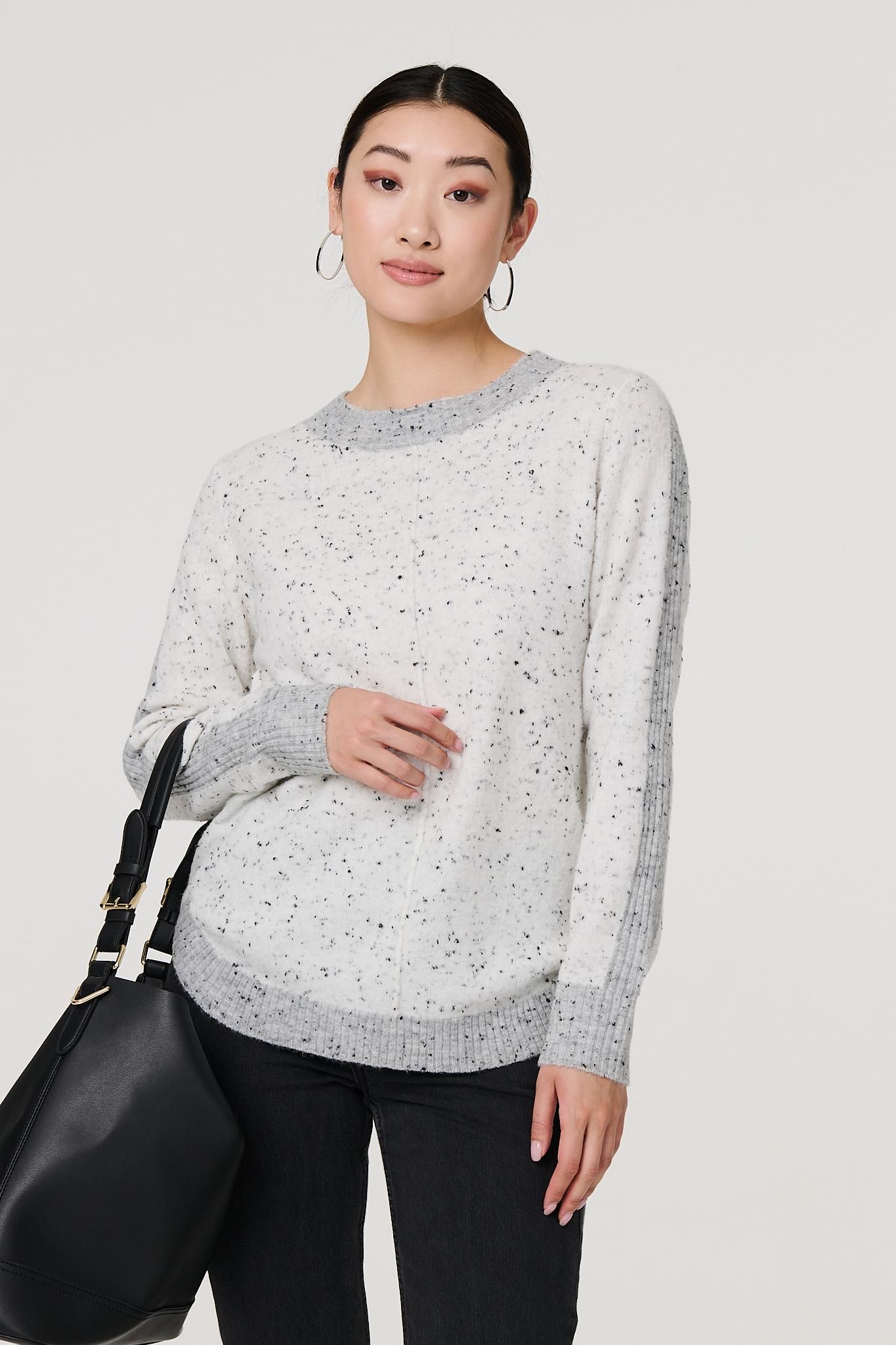 Izabel London Colour Block Long Sleeve Curve Hem Jumper