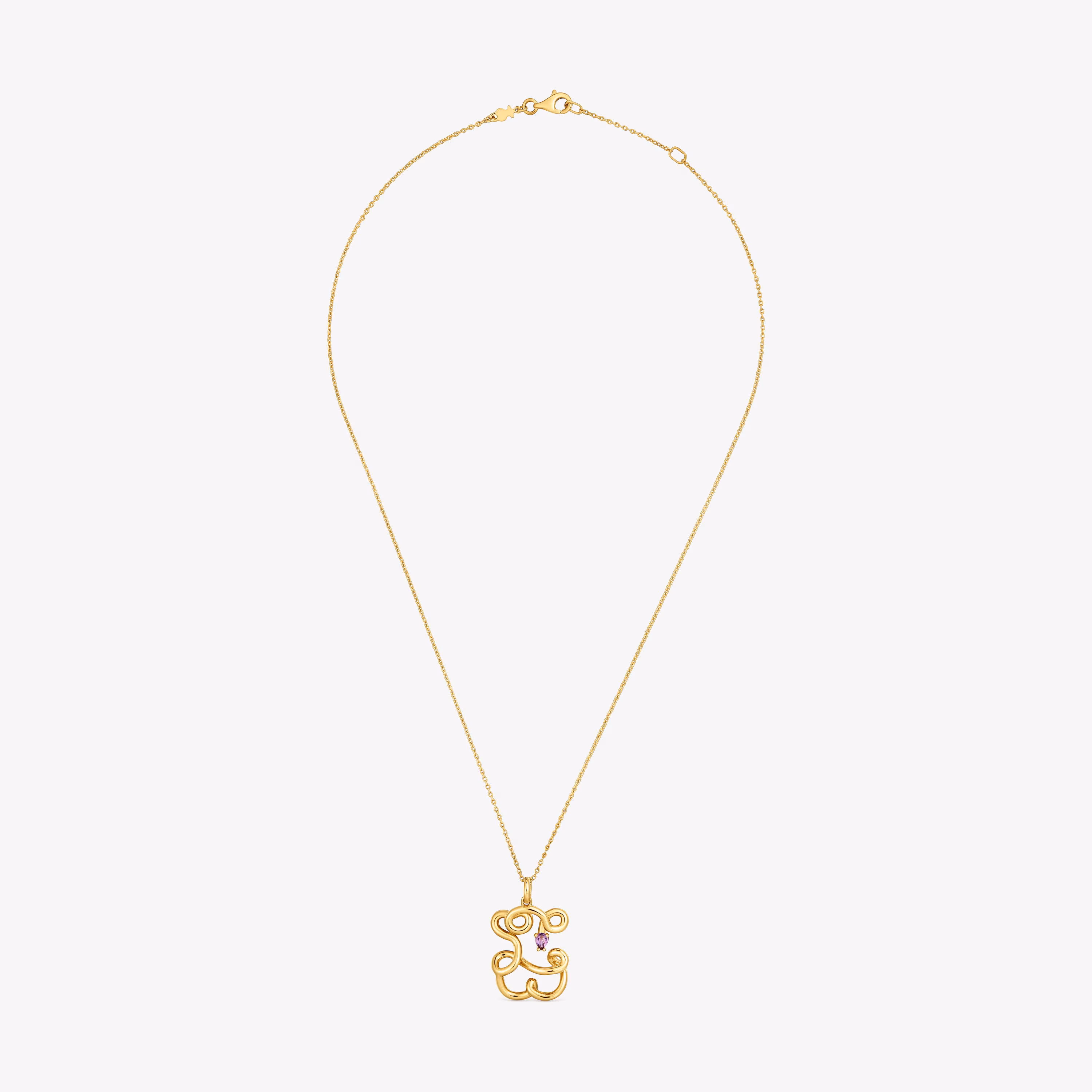 Collar oso con baño de oro 18 kt sobre plata y amatista Lio