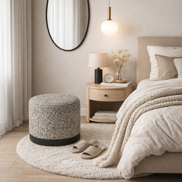 Elegancka Pufa LUX czarna podstawa tkanina IMO 50