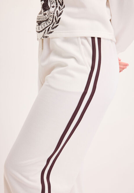 Older Girls Cream Side Stripe Wide Leg Joggers