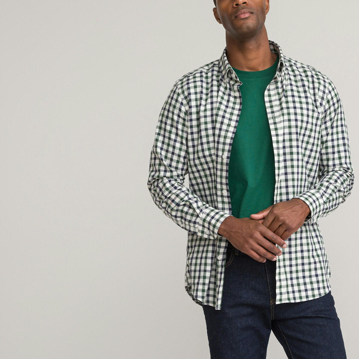 Chemise droite à carreaux, Col américain