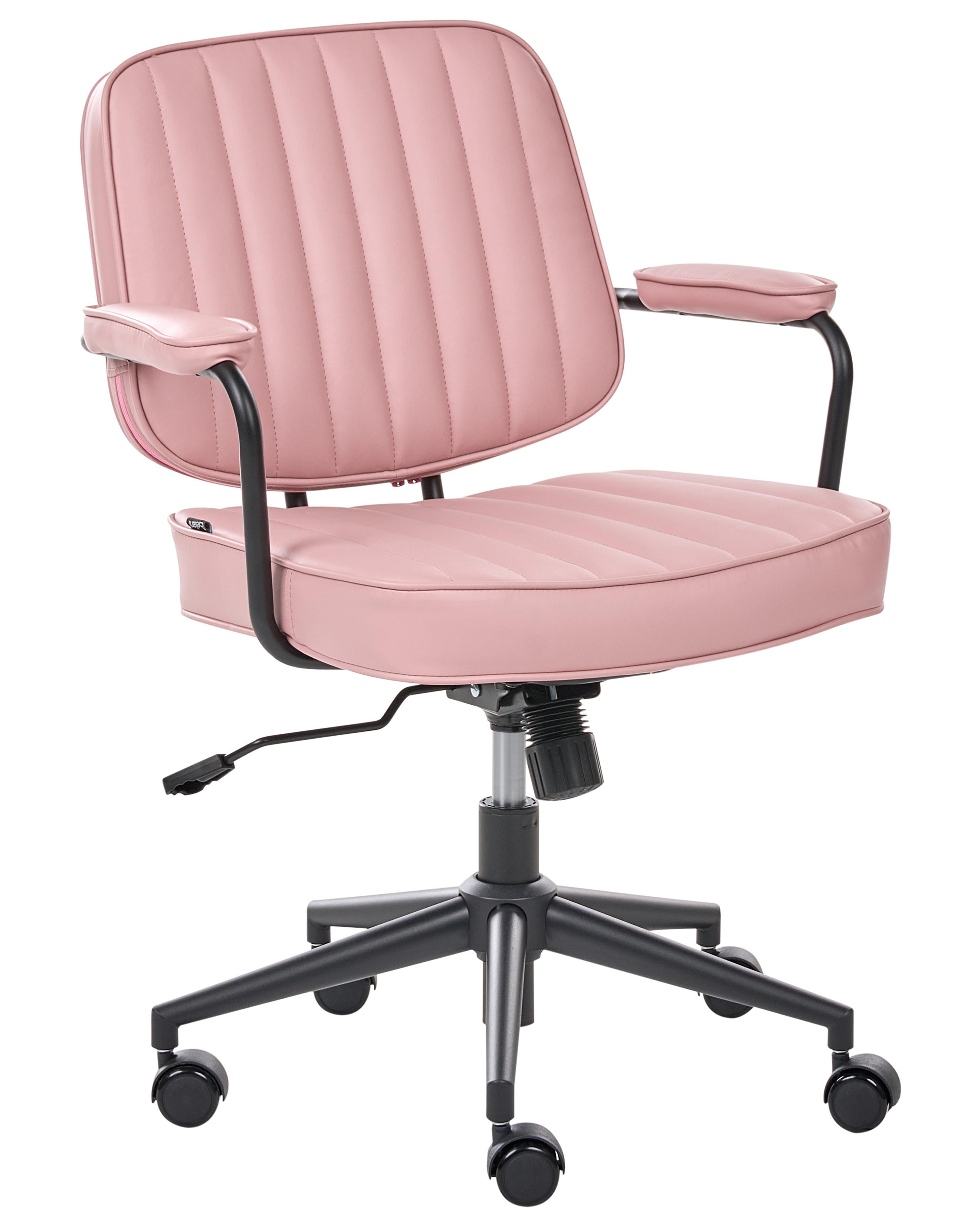 Desk Chair BERNE Faux Leather Pastel Pink