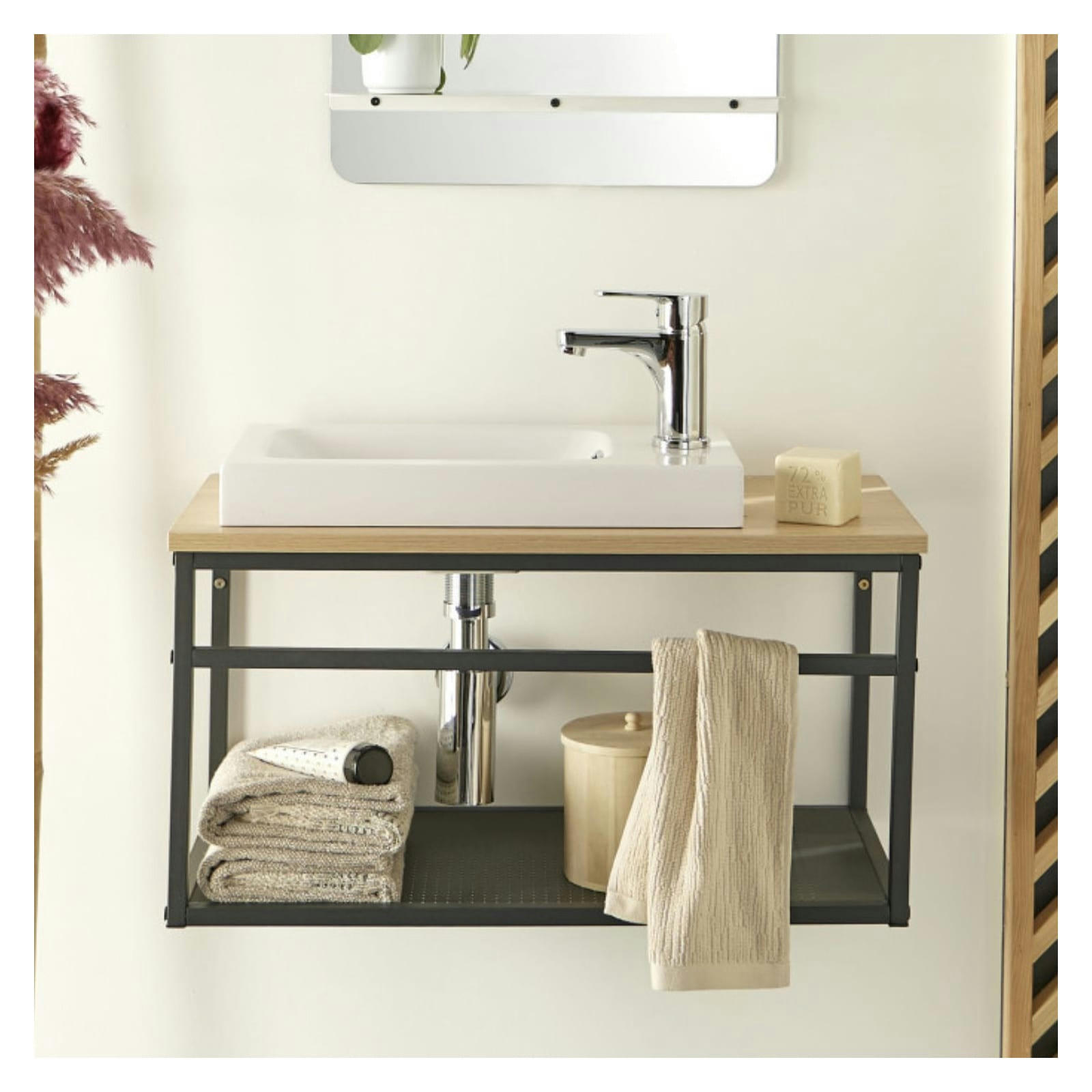 WILO - Meuble lave-mains  vasque blanche + robinet chromé